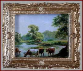P 012 A Gold Framed Picture of Cattle Grazing